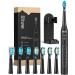 Sonic Electric Toothbrush , Bitvae Electronic Toothbrush for Adults with 8 Brush Heads , Travel Rechargeable Power Toothrush for 30 Days Using , Ultrasonic Toothbrush with 5 Modes and Timer (Black)