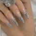 BABALAL Long Stiletto Press on Nails Sliver French Tip Fake Nails Glitter Glue on Nails Rhinestone Almond Acrylic Nails Manicure Nails for Women and Girls FNI16sliver