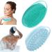 2 Pack Silicone Body Scrubber 2 in 1 Bath and Shampoo Brush Soft Silicone Loofah for Sensitive Skin Double-Sided Body Brush for Men Women Lathers Well Gentle Exfoliating (Blue Green)