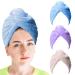Fodofodo 3 Pack Microfiber Hair Towel 10 X 26 inch Quick Drying Towels Turban Wrap Super Absorbent Twist Turban Dry Hair Caps Super Soft Dry Hair Caps for Women (Blue+Purple+Brown)