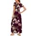 Women's YUNDAI Floral Maxi Dress | Summer Maternity Casual | Short Sleeve, Plus Size | Pocket Detail | Wine Red - Buy Online on GoSupps.com
