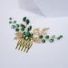 Teyglen Bridal Gold Hair Comb with Green Flower Rhinestones - Vintage Crystal Bride Hair Accessory - Buy Online on GoSupps.com