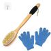Wonderwin Double-Sided Long Handle Wooden Body Brush with Stiff and Soft Bristles, Back Scrubber for Shower, Exfoliating Brush to Exfoliate & Soften Skin, Dry and Wet Brushing with Exfoliating Gloves Black Non-Slip Rubber