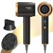 Ions hair dryers FEEKAA hair dryer 100 million negative ions ensures shiny hair with rotating magnetic nozzle concentrate and diffuser for travel & curly hair matt black