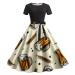 Women Summer Casual Round Neck Short Sleeve Dress Removable Belt Oktoberfest Print Casual Women's Long Casual Beige Small