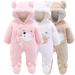 Haokaini Newborn Bear Warmer Snowsuit Cotton Fleece Hooded Romper Jumpsuit for Baby Girls Boys 0-3 Months Khaki