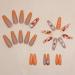 Coffin Press on Nails - Long Orange Glitter Acrylic Nails with Maple Leaves & Diamond Charms | 24Pcs Fall False Nails for Women - Buy Online on GoSupps.com