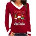 Yihaojia Womens Christmas Shirts Long Sleeve Trim Fur V-Neck T-Shirt Hat Wine Glass Print Casual Slim Fit Tee Shirt Red#14 X-Large