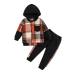 Qiraoxy Toddler Baby Boy Clothes Long Sleeve Tops Plaid Button Hoodie Thick Sweatshirt Jacket Sweatpants Outfit Set Kids Boy Fall Winter Warm Outfits Set 1-2 Years Brown