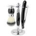 Union Razors SS5 Black Three Piece Straight Shave Kit with Razor Brush and Stand with Wood Handles