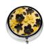Black Yellow Petals Portable Metal Pill Box Round Mini 3-Compartment Plastic Insert hinged Fastening Design Suitable for Small Pills Must-Have for Travel