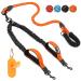 Eyin double linen for 2 dogs dog leash for large dogs flexible and reflective healing -free dog leash with 2 padded handles for dogs from 11 to 68 kg (orange) orange 2 handles - l (total weight 11-68kg)