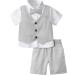 mintgreen Baby Boy 3pcs Gentleman Suit Herringbone Wedding Christening Outfit Shirt & Waistcoat & Shorts 1-6 Years 3-4 Years Light Grey
