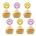 Set of 24 Paw Cupcake Toppers for Pet Theme Birthday Pink & Gold Glitter Puppy Kitten Paw Sign Cupcake Toppers Cake Decorations for Baby Shower/Dog Cat Birthday Party Supplies gold&pink