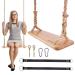 Premkid Hanging Wooden Swing, Swing Seat 24"x 8"x 1.2", Tree Swing with 500lbs Load, Adjustable Hemp Rope Plus Tree Straps 100 inch, Tree Swing for Adults, Wooden Swing Set for Indoor and Outdoor