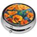 Yellow Flowers Portable Metal Pill Box | 3-Compartment Mini Design for Travel | Hinged Fastening | Ideal for Small Pills - Buy Online on GoSupps.com