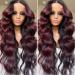 ANDRIA 99j lace front wigs Glueless Lace Wig Loose Wave Synthetic Heat Resistant Fiber Wig With Baby Hair Long Curly Colorful Ombre Burgundy Wine Red Colorful lace front wig for Black Women 24 Inch Loose Wave Wig Ombre 99J…