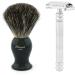 Men's Silver Butterfly Safety Razor & Black Badger Hair Brush - Stainless Steel No Blades Included | International Shipping - Buy Online on GoSupps.com