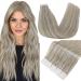 FSHINE TAPE on extensions real hair invisible tape in extensions real hair 35cm 50 grams straight hair gray blonde highlight with platinum blonde real hair 20 pieces hair extensions #19ap60 4. tape #19ap60 35cm