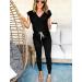Prettigarden Women's 2 Piece Tracksuit Set - V Neck Short Sleeve Top and Long Pants Outfit Jogger Set in Black, Size Large - Buy Online on GoSupps.com