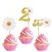 24 Pack 2nd Birthday Daisy Cupcake Toppers Glitter Two Daisy Cupcake Picks Spring Daisy Flower Chrysanthemum Second Birthday Cupcake Decorations Kids birthday Party Supllies Gold