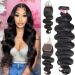 Taziza Closure and Bundles Body Wave Brazilian Virgin Human Hair (24 26 28+22Free Part)3 Bundles with 4x4 Lace Closure 100% Glueless Unprocessed Hair Weft Natural Color 24 26 28+22 body wave bundles with closure