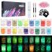 Glow in The Dark Face Body Glitter 18 Colors Luminous Glitter Set with Glue Holographic Chunky Glitter for Eye Nail Art Long Lasting Sparkling Cosmetic Makeup Glitter for Halloween Festival Cranivals