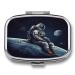 Pill Box Astronaut Space Print 2 Compartment Medicine Pill Case Pill Organizer Decorative Metal Portable Pill Box for Pocket Or Purse