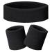 Becellen 3 Piece Sweatband Set Sports Headband Bracelet Set for Exercise Basketball Women & Men Black