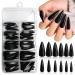 LoveOurHome 120pc Stiletto Press on Nails Long Pointy Black Fake Nails Full Cover Colored Gel False Artificial Fingernails Manicure Acrylic Tips for Women Girls