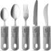 Special Supplies Adaptive Utensils (5-Piece Kitchen Set) Wide, Non-Weighted, Non-Slip Handles for Hand Tremors, Arthritis, Parkinsons or Elderly Use - Stainless Steel Knives, Fork, Spoons - Grey