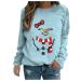 Women Christmas Cute Snowman Face Print Ladies Round Neck Sweatshirt Women Casual Top Blue X-Large