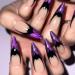 Halloween Bats Press-On Nails | 24 Pcs Glossy Purple Glitter French Tips | Long Stiletto Acrylic Fake Nails for Women & Girls - Buy Online on GoSupps.com