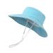 LANGZHEN Beach Sun Protection Hat for Baby Girls Adjustable Toddler Kids Hat Wide Brim Summer Play Hat with Chin Strap Light Blue XL
