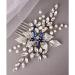 Pearl Hair Clip Bridal Hair Accessories Bridal Sapphire Crystal Hair Comb Pearl Blue Crystal Leaf Marquise Hair Piece Prom Party Festival Wedding Hair Accessories (Silver) - Buy Online on GoSupps.com