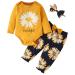 Koonde Baby Girl Clothes Newborn to 24 Months 3-piece Baby Girl Outfits Romper Trouser & Headband 0-3 Months Yellow + Navy