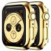 HANKN 2 Pack Tempered Glass 44mm Case Compatible with Apple Watch Series 6 5 4 Se 44mm Tempered Glass Screen Protector Plated Hard PC Cover Full Coverage Shockproof Iwatch Bumper (44mm Gold+Gold) 44mm Gold+Gold