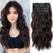 Clip in extensions brown hair extension like real hair cheap clips hair part extensions for women long wavy double weft brunette synthetic hair for women 4 parts set dark brown (6a#) 50cm 077b