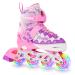 HYKID Adjustable Inline Skates for Girls Women, Floral Motif with Full Light Up Wheels, Trimmable Insole Included Indoor Outdoor Skating Shoes Purple Large - (US Size 5-7)