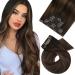 Moresoo Clip in Hair Extensions Real Human Hair Thick Remy Hair Extensions Clip in Double Weft 16 Inch Clip in Balayage Hair Extensions Darkest Brown To Medium Brown Highlight Darkest Brown 120G/7Pcs 40 cm #2/6/2