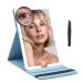RRtide Travel Makeup Mirror with 3.5inch 20X Magnifying Mirror  PU Leather Cover 8 * 5.5inch Travel Mirror  3 Color Modes Compact Vanity LED Cosmetic Mirror for Home  Office and Travel Blue+20x