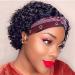 VRZ Short Curly Headband Wig Human Hair Wigs for Black Women Pixie Cut Kinky Curly Bob Glueless Half Wigs 150% Density Natural Black 6 Inch short curly 1B-6inch