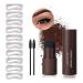 Eyebrow Stamp and Eyebrow Stencil Kit, One Step Brow Powder Stamp Makeup with 10 Reusable Eyebrow Stamp Stencils&2 Eyebrow Pen Brushes, Professional Waterproof Brow Powder Stamp (Dark Brown)