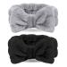 Spa Headband  2 Pack Bow Hair Band Women Facial Makeup Head Band Soft Coral Fleece Head Wraps For Shower Washing Face Black+Gray