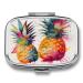 Pill Box Tropical Fruit Watercolor Pineapple Print 2 Compartment Medicine Pill Case Pill Organizer Decorative Metal Portable Pill Box for Pocket Or Purse Style