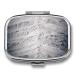 Pill Box White and Gray Print 2 Compartment Medicine Pill Case Pill Organizer Decorative Metal Portable Pill Box for Pocket Or Purse Style