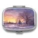 Pill Box Winter Print 2 Compartment Medicine Pill Case Pill Organizer Decorative Metal Portable Pill Box for Pocket Or Purse Style