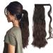 FESHFEN Long Wavy Ponytail Extensions 60cm Body Wavy Wrap Around Hair Ponytails Curly Clip in Synthetic Hairpieces for Women Girls Black Brown Tipped with Brown 60 cm (Pack of 1) 1BT8# Black Brown Tipped with Brown