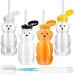 Newtay 4 Pcs Bear Straw Cups Juice Sippy Bottles Plastic Reusable Cup with Baby Training Silicone Straws Brushes Bottle Brush for Daily Drinking Supplies