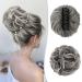 BARSDAR Claw Clip Messy Bun Hairpiece Clip in Hair Scrunchies Curly Synthetic Hair Bun Extensions for Women Ponytail Updo Hair Donut Chignon Grey mix White Evenly